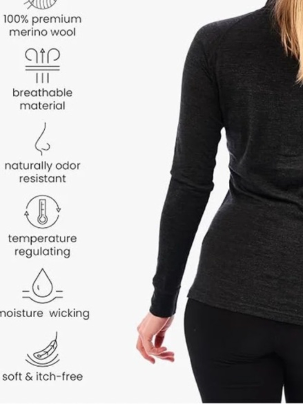 MERIWOOL Layers Midweight 250g 100% Merino Wool Quarter Zip Top In Charcoal M - Picture 4 of 14